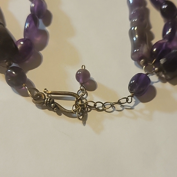 3 Strand Purple Amethyst Polished Precious Gemstones Necklace - Picture 5 of 5